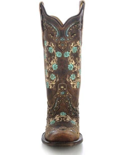 Corral Women's Studded Floral Embroidery Western Boots - Square Toe -Western Shoe Store 0459M4 41 FT