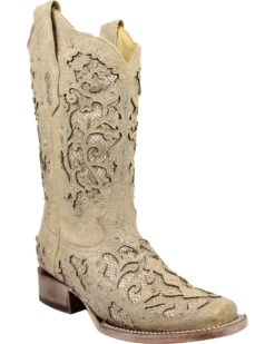 Corral Women's White Glitter & Crystals Western Boots - Square Toe