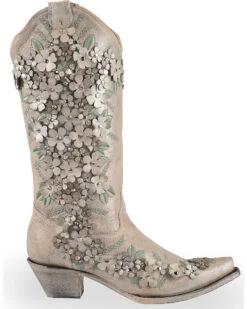 Corral Women's Floral Overlay Embroidered Stud And Crystals Western Boots - Snip Toe -Western Shoe Store 2000237672 100 RT