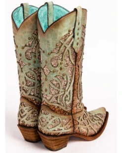 Corral Women's Mint Glitter Inlay Western Boots - Snip Toe  -Western Shoe Store 2000239665 300 BK