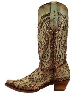 Corral Women's Mint Glitter Inlay Western Boots - Snip Toe  -Western Shoe Store 2000239665 300 LT