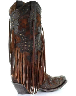 Corral Women's Leopard Stud & Fringe Western Boots - Snip Toe -Western Shoe Store 2000241028 271 D2
