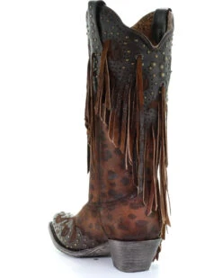Corral Women's Leopard Stud & Fringe Western Boots - Snip Toe -Western Shoe Store 2000241028 271 D3