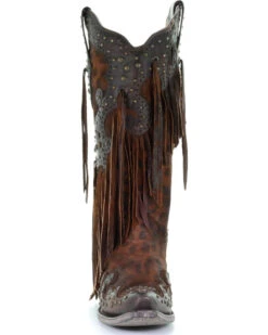 Corral Women's Leopard Stud & Fringe Western Boots - Snip Toe -Western Shoe Store 2000241028 271 FT