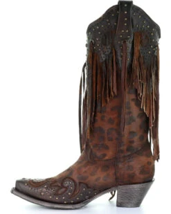 Corral Women's Leopard Stud & Fringe Western Boots - Snip Toe -Western Shoe Store 2000241028 271 LT