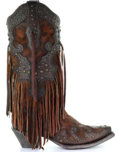 Corral Women's Leopard Stud & Fringe Western Boots - Snip Toe -Western Shoe Store 2000241028 271 RT
