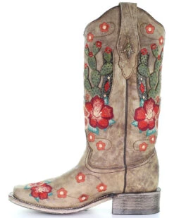 Corral Women's Cactus Floral Embroidery Overlay Western Boots - Square Toe -Western Shoe Store 2000282865 251 P3