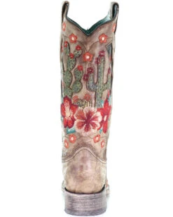 Corral Women's Cactus Floral Embroidery Overlay Western Boots - Square Toe -Western Shoe Store 2000282865 251 P4