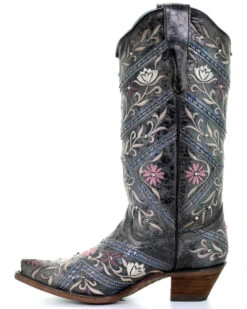 Corral Women's Floral Embroidery & Rhinestones Western Boots - Snip Toe -Western Shoe Store 2000288724 001 P3