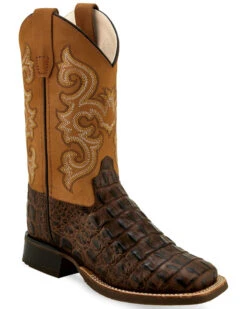 Old West Boys' Gator Print Western Boots - Broad Square Toe