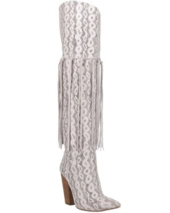 Dingo Women's Kitty Kat Snake Print Fringe Tall Western Boot - Pointed Toe