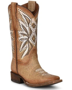 Corral Girls' Straw Embroidery Western Boots - Square Toe