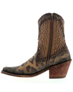 Caborca Silver By Liberty Black Women's Leopard Print Studded Short Western Boots - Pointed Toe -Western Shoe Store 2000366406 200 P3
