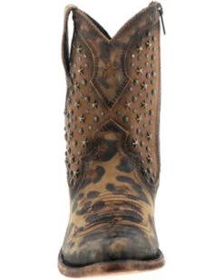 Caborca Silver By Liberty Black Women's Leopard Print Studded Short Western Boots - Pointed Toe -Western Shoe Store 2000366406 200 P4