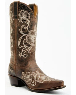 Shyanne Women's Lasy Floral Embroidered Western Boots - Snip Toe